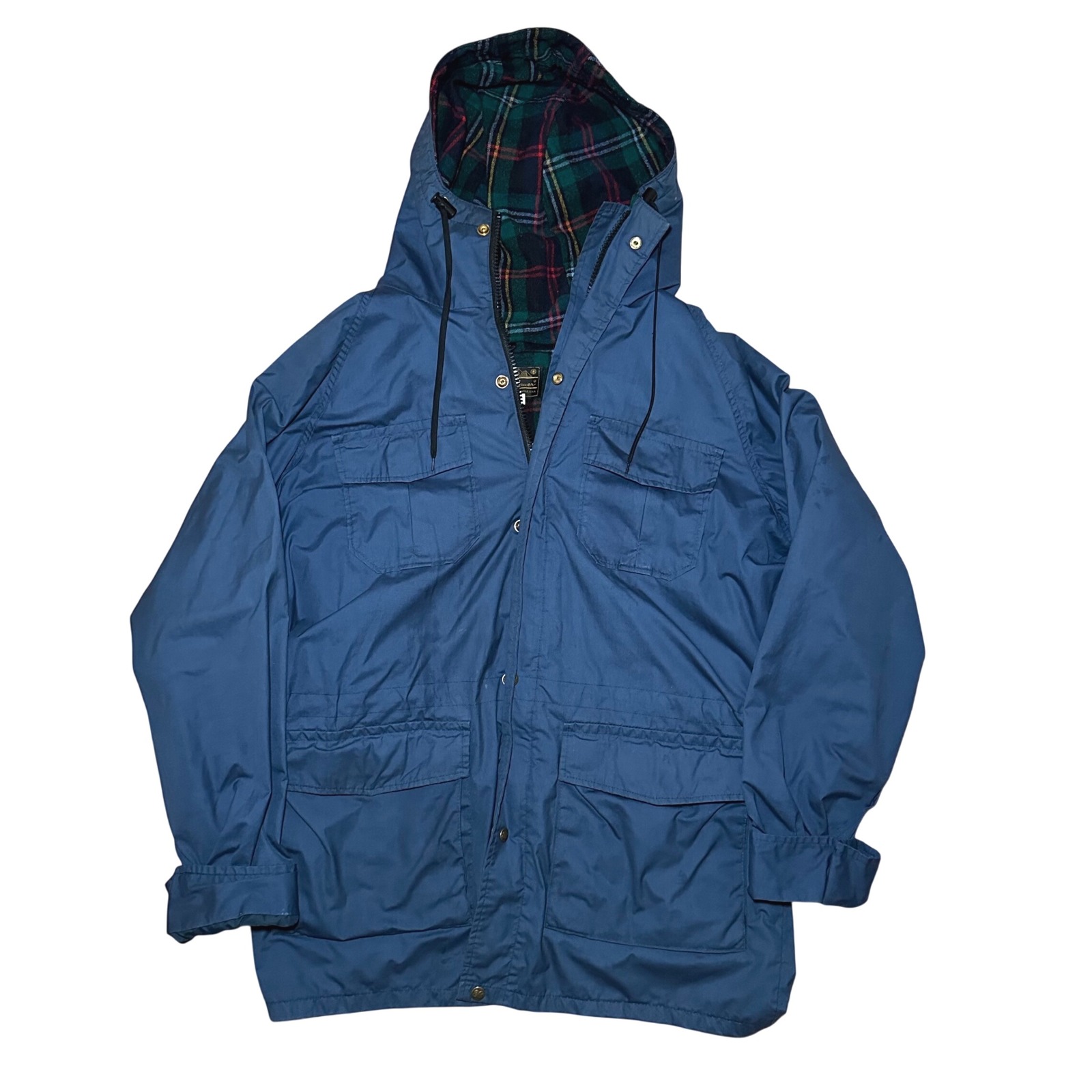 Vintage 90s Eddie Bauer Mens L Plaid Lined Hooded Expedition Jacket Wool Usa